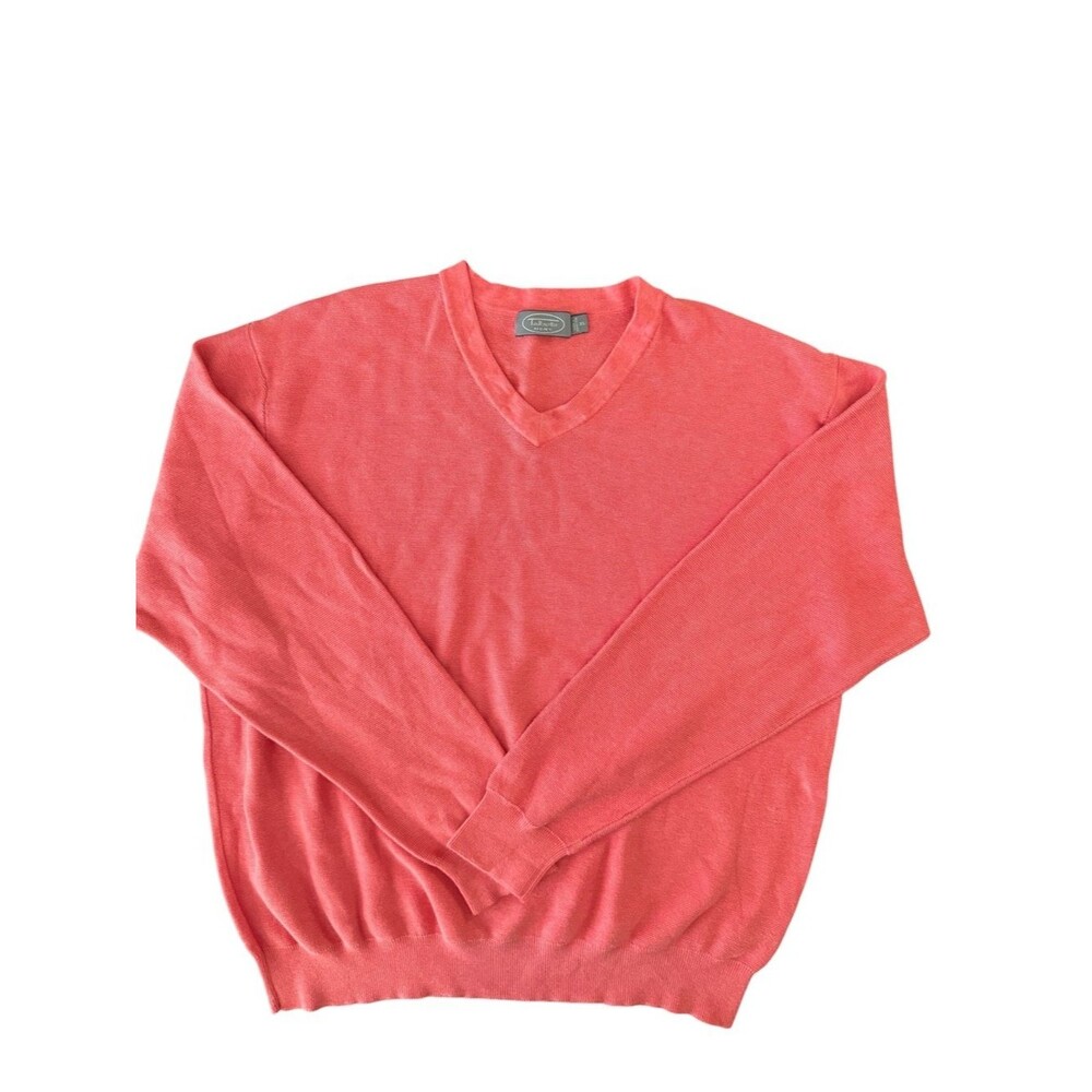 Talbots Men XL Coral V Neck Sweater 100% Cotton Lightweight Preppy Golf Coastal